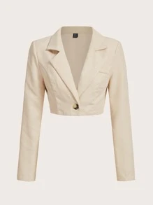 SHEIN EZwear 大碼西裝領單釦西裝外套 - 米色 - 查看 1