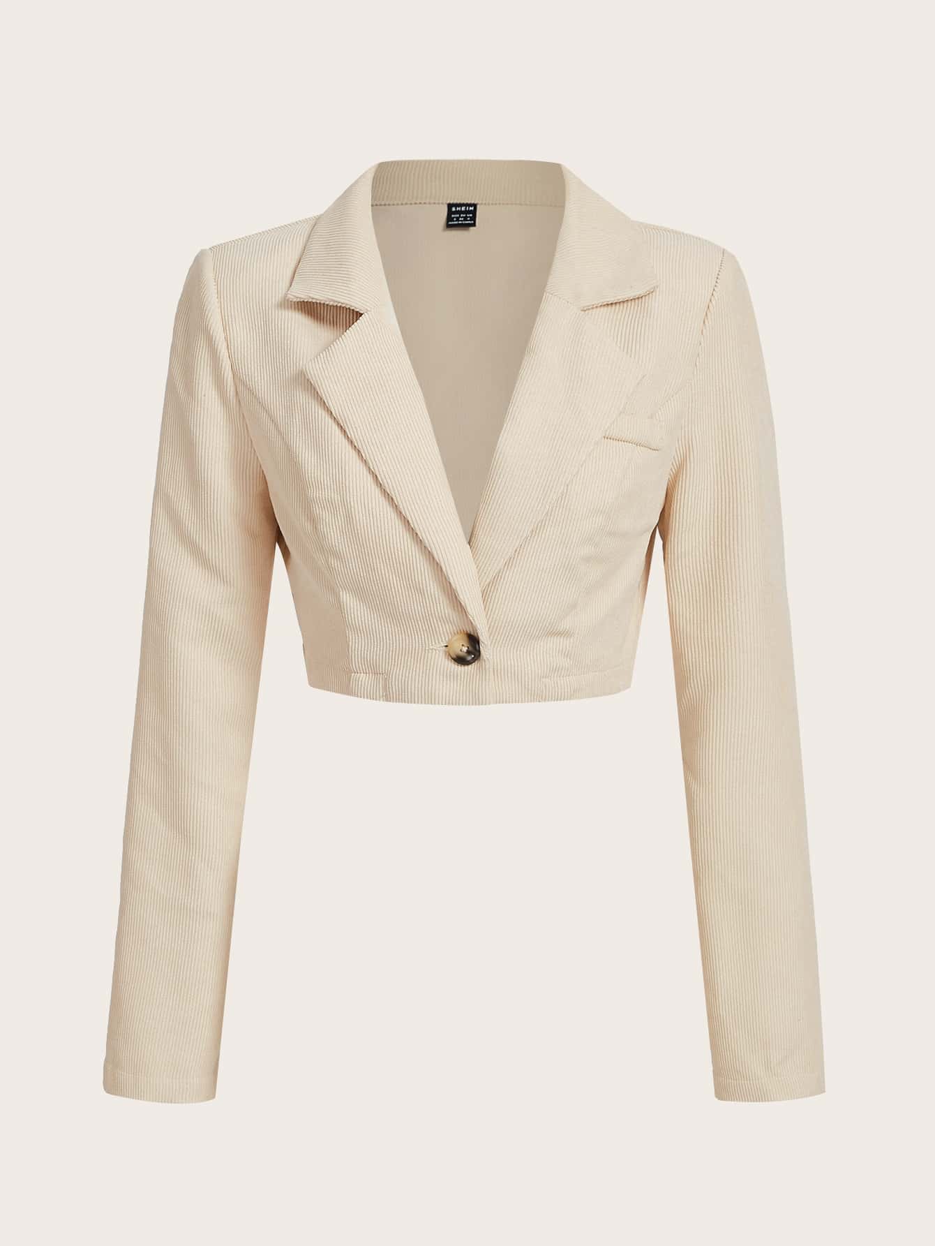 SHEIN EZwear 大碼西裝領單釦西裝外套 - 米色 - 查看 1