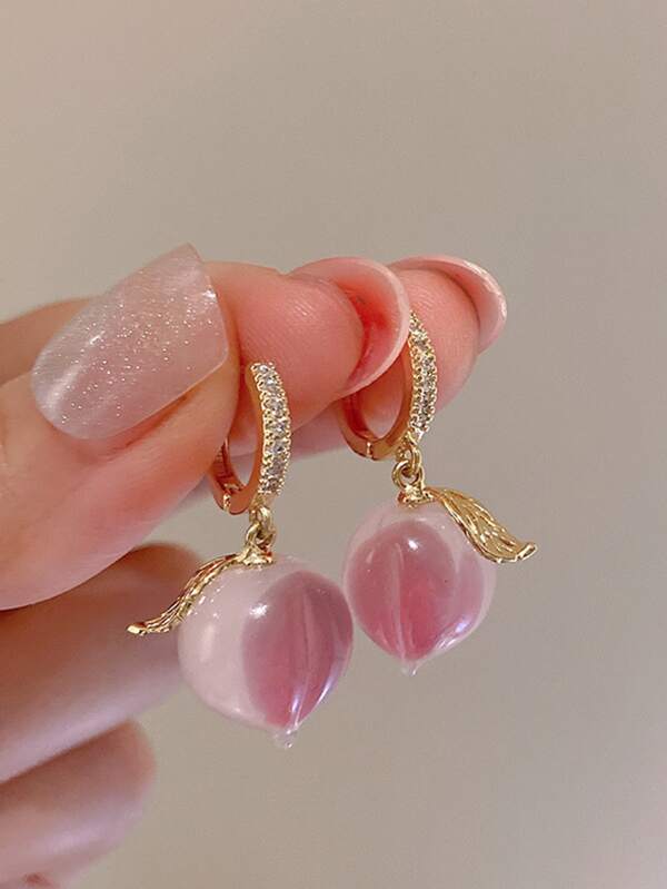 Rhinestone Decor Peach Drop Earrings SHEIN USA