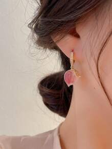 水鑽裝飾桃色耳墜 - 彩色 - 查看 2