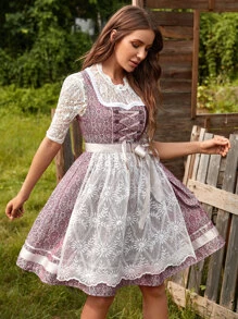 SHEIN MOD Lace Up Front Lace Overlay Dress Without Lace Top - Multicolor - View 1