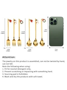 6pcs Christmas Design Fork & Spoon - Gold - View 5
