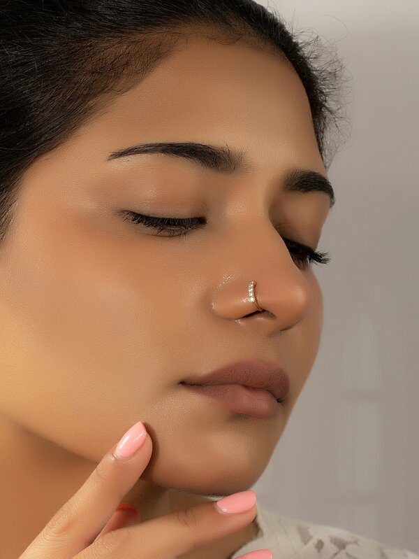 Simple & Stylish Rhinestone Decor Nose Cuff For Women And Men, Punk Non