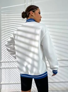 SHEIN Unity Letter Graphic Mock Neck Drop Shoulder Sweatshirt - White - View 2