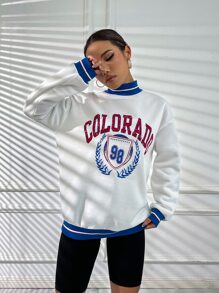 SHEIN Unity Letter Graphic Mock Neck Drop Shoulder Sweatshirt - White - View 4