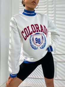 SHEIN Unity Letter Graphic Mock Neck Drop Shoulder Sweatshirt - White - View 6