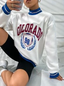 SHEIN Unity Letter Graphic Mock Neck Drop Shoulder Sweatshirt - White - View 7