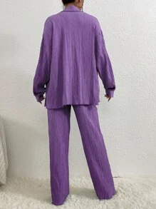RueChic Drop Shoulder Shirt & Trousers - Violet Purple - View 2