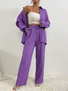 RueChic Drop Shoulder Shirt & Trousers - Violet Purple - View 6