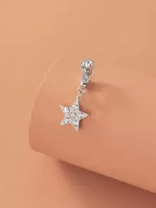 銅水鑽星星裝飾臍釘適合女士和男士,龐克穿孔,A時尚身體鏈禮品適用於任何場合 - 銀色 - 查看 1