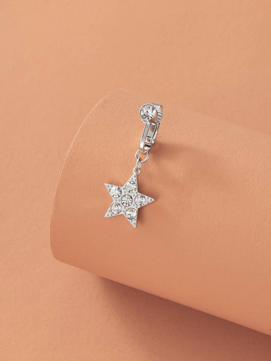 銅水鑽星星裝飾臍釘適合女士和男士,龐克穿孔,A時尚身體鏈禮品適用於任何場合 - 銀色 - 查看 1