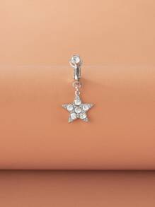 銅水鑽星星裝飾臍釘適合女士和男士,龐克穿孔,A時尚身體鏈禮品適用於任何場合 - 銀色 - 查看 2
