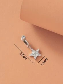 銅水鑽星星裝飾臍釘適合女士和男士,龐克穿孔,A時尚身體鏈禮品適用於任何場合 - 銀色 - 查看 3