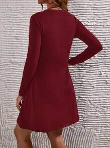 SHEIN Maternity Solid Nursing Tee Dress - Burgundy - View 2