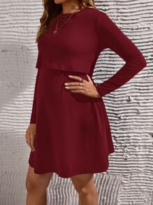SHEIN Maternity Solid Nursing Tee Dress - Burgundy - View 3
