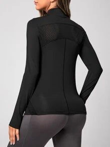 Easithlete Hollow Out Slant Pocket Sports Jacket - Black - View 5