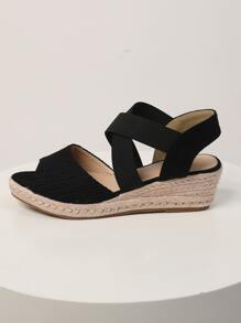 Women's Fashionable Woven Straw Rope Mesh Breathable Casual Vacation Wedge Platform Shoes,Spring Summer Outfits - Black - View 7