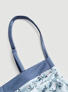 SHEIN MOD Floral Print Knot Front Crop Cami Top - Baby Blue - View 3