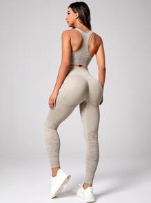 Gameset SHEIN Sport Conjunto deportivo hoja jacquard de espalda nadador