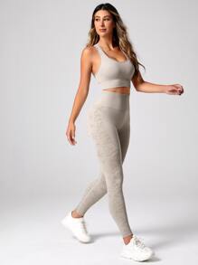 Gameset SHEIN Sport Conjunto deportivo hoja jacquard de espalda nadador