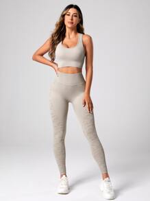 Gameset SHEIN Sport Conjunto deportivo hoja jacquard de espalda nadador