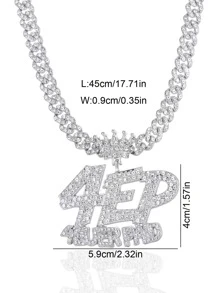 適合女士男士流行龐克嘻哈風格搖滾派對全水鑽華麗皇冠裝飾字母墜飾項鍊 - 銀色 - 查看 4