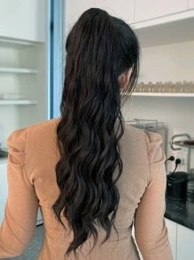 ZURO 22 英寸超长黑棕色波浪马尾辫接发超长环绕式合成纤维发夹女士（1 件，黑棕色） - 棕色 - 查看 2