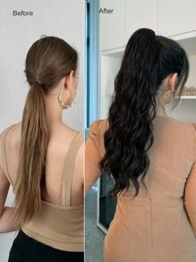 ZURO 22 英寸超长黑棕色波浪马尾辫接发超长环绕式合成纤维发夹女士（1 件，黑棕色） - 棕色 - 查看 7