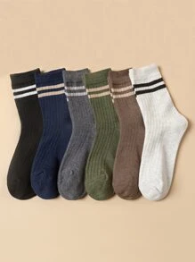 6雙條紋圖案中筒襪 - 彩色 - 查看 1