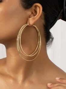 極簡風格圓耳環 - 金黃色 - 查看 1