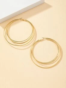 極簡風格圓耳環 - 金黃色 - 查看 2