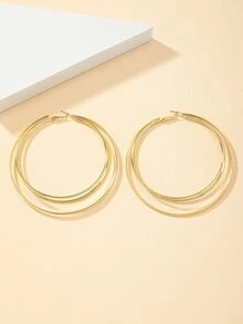 極簡風格圓耳環 - 金黃色 - 查看 3