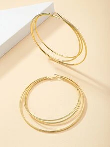 極簡風格圓耳環 - 金黃色 - 查看 5