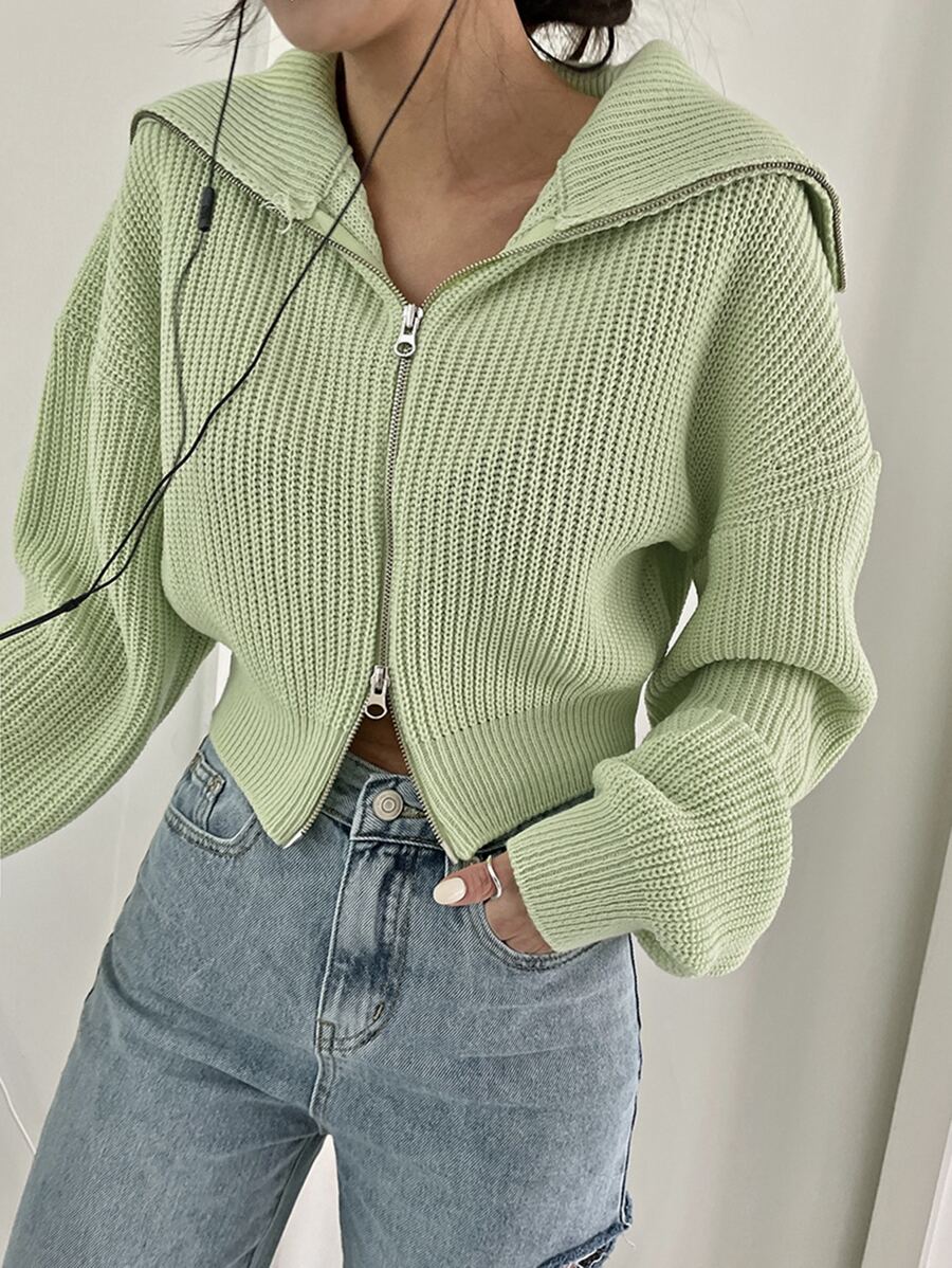 DAZY Sailor Collar Drop Shoulder Cardigan - Lime Green - View 1