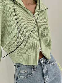 DAZY Sailor Collar Drop Shoulder Cardigan - Lime Green - View 2