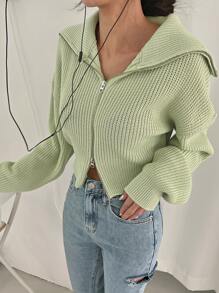 DAZY Sailor Collar Drop Shoulder Cardigan - Lime Green - View 3