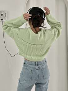 DAZY Sailor Collar Drop Shoulder Cardigan - Lime Green - View 4