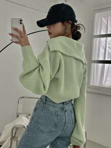 DAZY Sailor Collar Drop Shoulder Cardigan - Lime Green - View 5