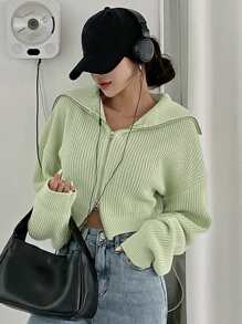 DAZY Sailor Collar Drop Shoulder Cardigan - Lime Green - View 6