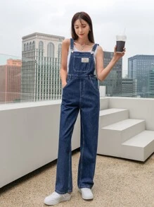 DAZY Patch Detail Denim Dungarees Without Blouse - Dark Wash - View 10