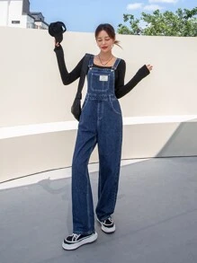 DAZY Patch Detail Denim Dungarees Without Blouse - Dark Wash - View 14