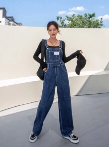 DAZY Patch Detail Denim Dungarees Without Blouse - Dark Wash - View 15