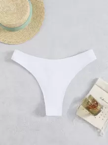 SHEIN Swim Bottom de bikini liso corte alto - Blanco - Ver 1