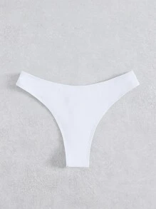 SHEIN Swim Bottom de bikini liso corte alto - Blanco - Ver 2