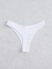 SHEIN Swim Bottom de bikini liso corte alto - Blanco - Ver 3
