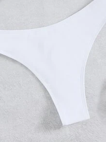 SHEIN Swim Bottom de bikini liso corte alto - Blanco - Ver 4
