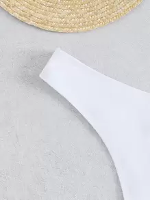 SHEIN Swim Bottom de bikini liso corte alto - Blanco - Ver 5