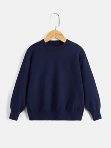 SHEIN Toddler Boys Drop Shoulder Jumper - Navy Blue - View 1