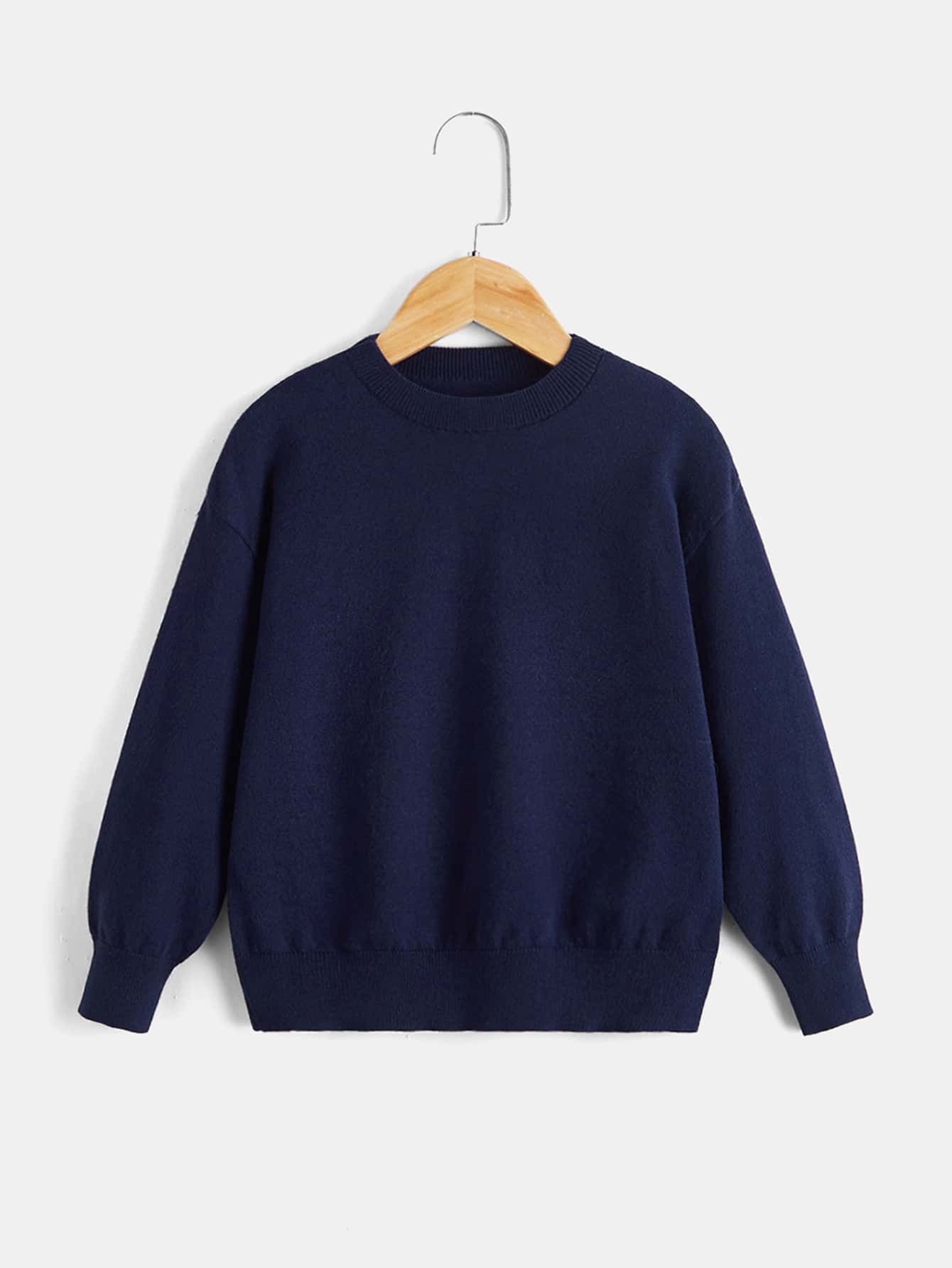 SHEIN Toddler Boys Drop Shoulder Jumper - Navy Blue - View 1