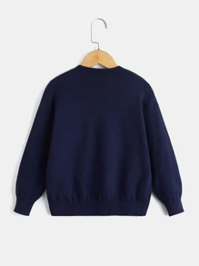 SHEIN Toddler Boys Drop Shoulder Jumper - Navy Blue - View 2
